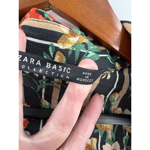 NWT Zara Basic Collection  XSMALL Multicolor Floral Striped Print Shirt Dress - Picture 10 of 13